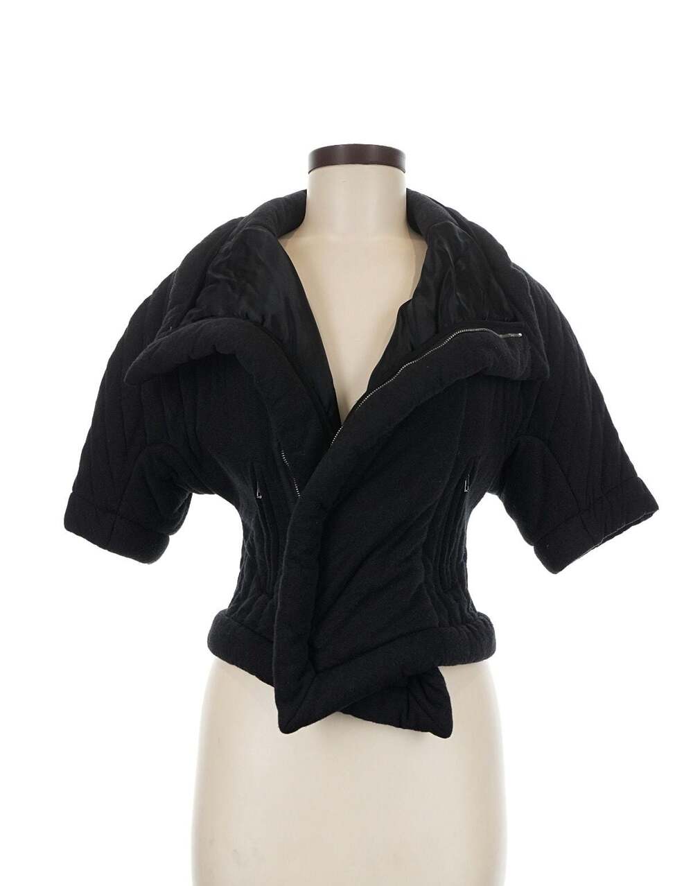 Rick Owens Quilted Cropped Short Sleeve Asymmetric Zip Jacket Black Size 6